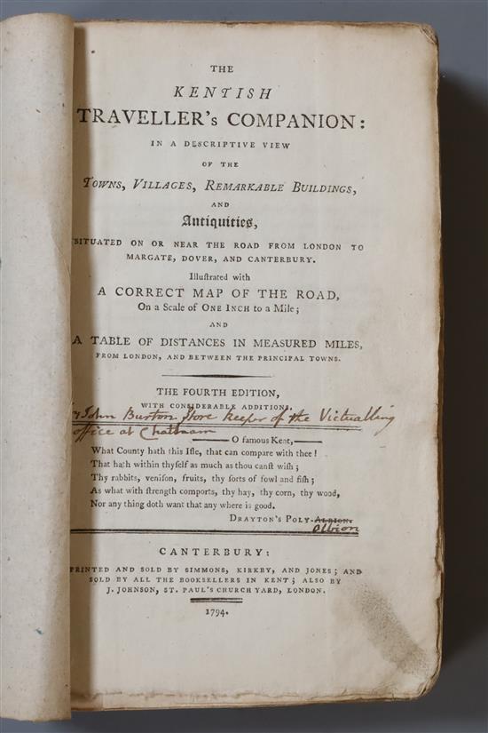Fisher, Thomas - The Kentish Travellers Companion, 4th edition, 8vo, rebacked paper wrappers, with folding